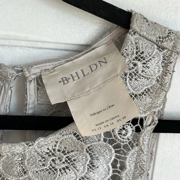 BHLDN Anthropologie Silver Floral Lace Sleeveless Emmeline Dress - Picture 5 of 11